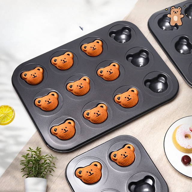 Antihaftbeschichtete Muffin-Backform in Bärenform für 6 bis 12 Muffins, Schwarz - Bild 1