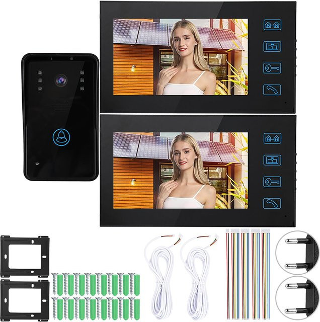 GoolRC Video-Türsprechanlage mit 2 Monitoren und 7 Zoll Touch-Display in Schwarz inklusive Nachtsicht und EU-Standard - Bild 1