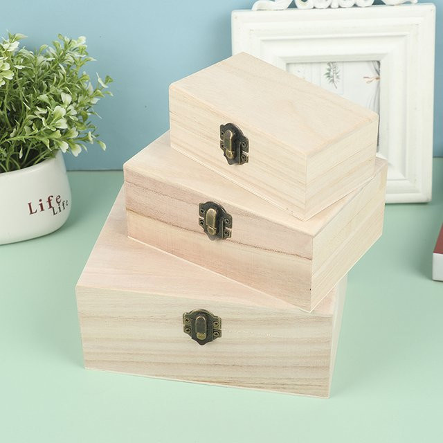 Retro Holz Aufbewahrungsbox mit Deckel in Beige zur Aufbewahrung von Schmuck und Kleinigkeiten - Bild 1