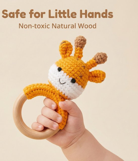 Theeper Handgefertigtes Baby-Rassel-Spielzeug aus Wolle in Hirsch-Optik als weiches Beißspielzeug für Säuglinge und Kleinkinder - Bild 1