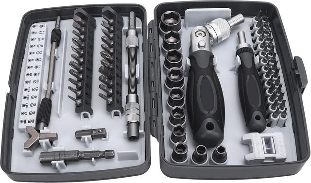 Fishine Ratschenschraubendreher-Set 68 in 1 mit ergonomischem 180 Grad drehbarem Griff in Schwarz aus Edelstahl - Bild 1