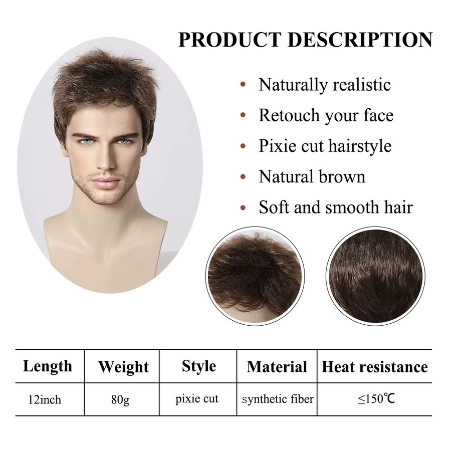 EASIHAIR Herren Perücke, kurze Pixie Cut, braun, synthetisch - Bild 2