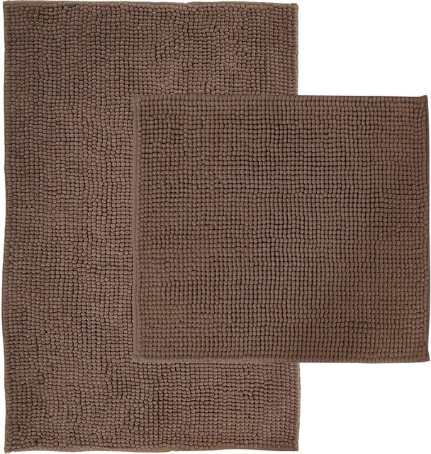 NYVI Badematten Set Chenille 2-teilig in Taupe, rutschfest und saugfähig, B/T: 45 x 50 cm und 50 x 80 cm - Bild 1