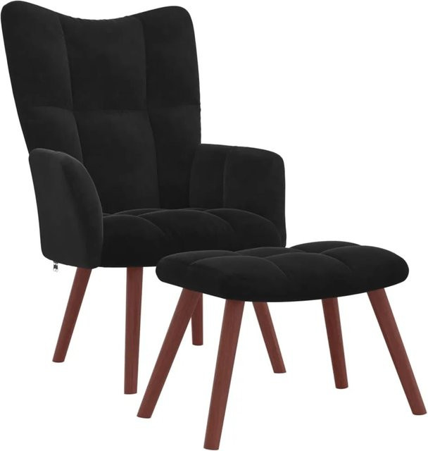 vidaXL Relaxsessel mit Hocker Modell 6 in Schwarz aus Samt mit Armlehnen - Bild 1