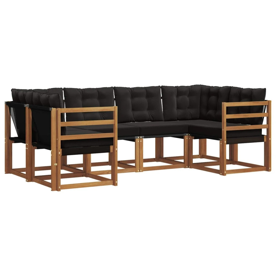vidaXL Outdoor-Sofagarnitur 6-teilig aus Akazienholz und Textilene in Natur und Schwarz mit Kissen - Bild 2