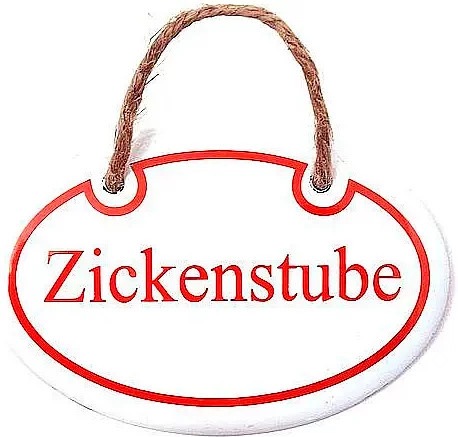 Emailleschild Zickenstube von Münder Email GmbH in Weiß und Rot - Bild 1