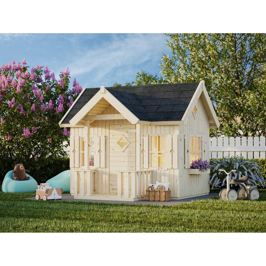 Palmako Spielhaus Jennie aus Fichtenholz in Braun mit integrierter Terrasse und Satteldach, B/H/T: 233 x 219 x 157 cm - Bild 2