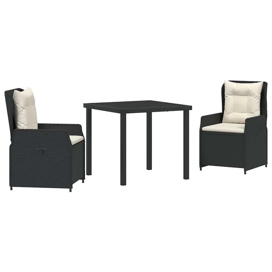 vidaXL Garten Essgruppe aus Poly-Rattan und Glas in Schwarz, 3-teilig mit quadratischem Tisch und Stühlen für Terrasse und Außenbereich - Bild 2