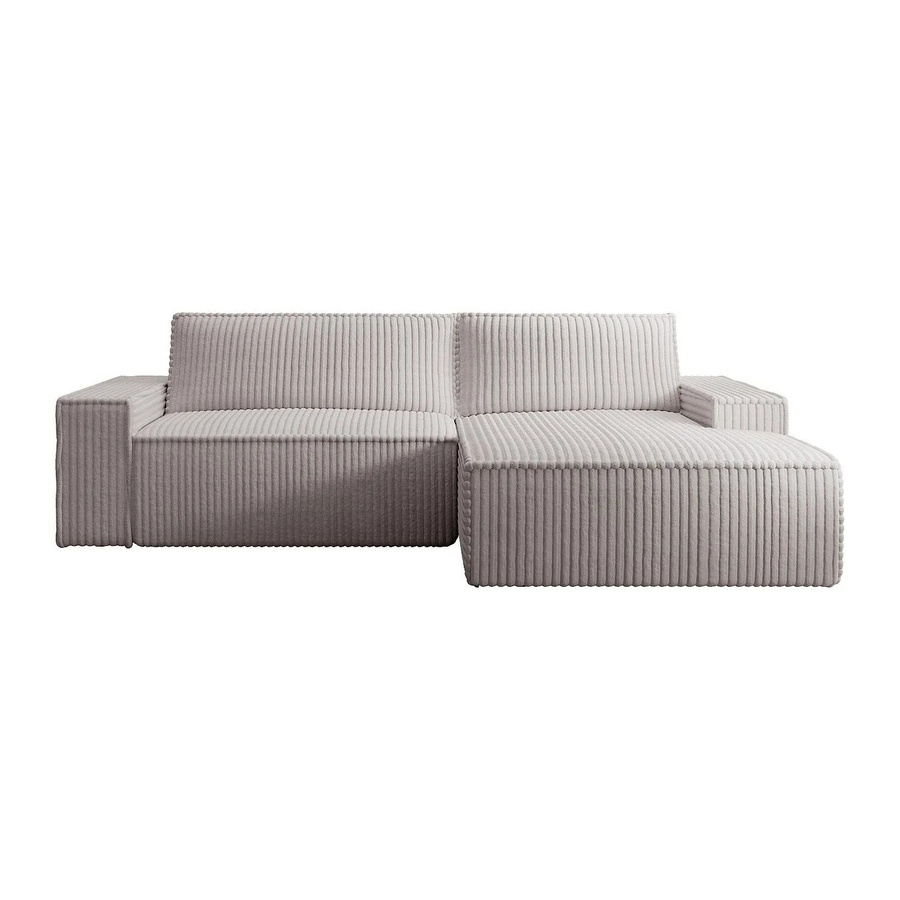 Vente-unique Schlafsofa Amelia in Lichtgrau mit Cord-Bezug und L-Form - Bild 2