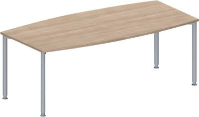 Schäfer Shop Genius Konferenztisch MODENA FLEX in Bootform, Eiche Dekor und Weißaluminium, höhenverstellbar, B: 200 cm, H: 72-84 cm, T: 100 cm