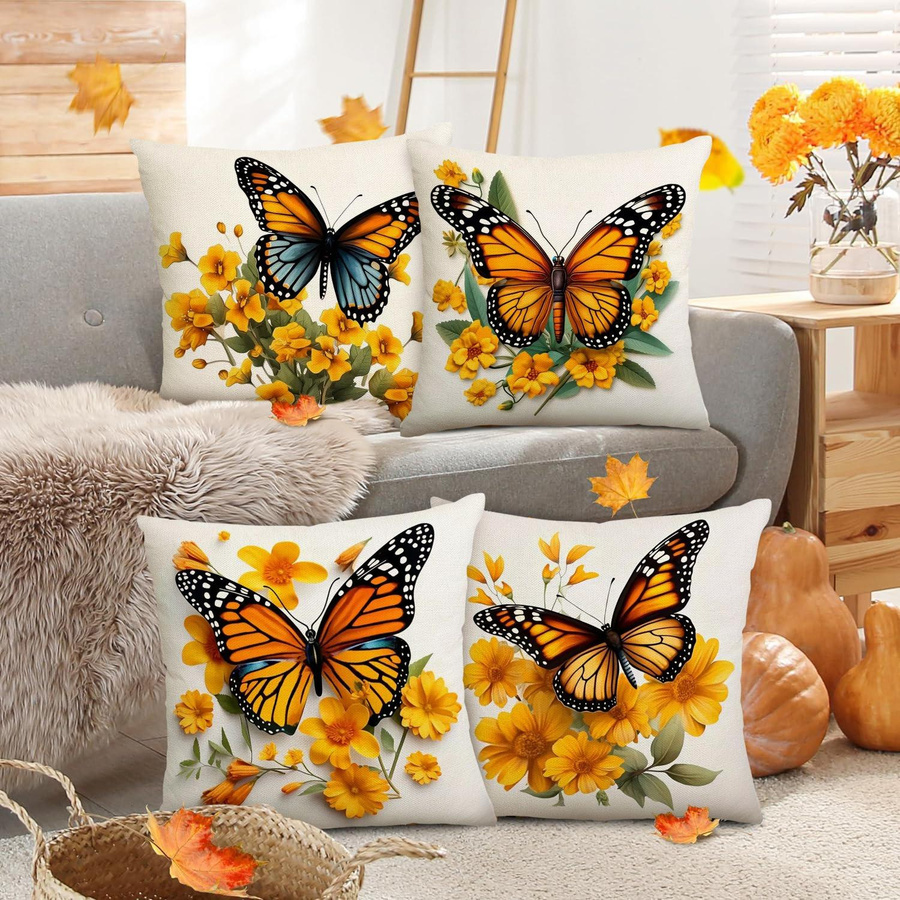Tinika Chen Kissenbezug mit gelbem Schmetterlings-Kunstdruck aus Polyester für Wohnzimmer und Schlafzimmer, B/B/H: 18 x 18 x 18 cm - Bild 2