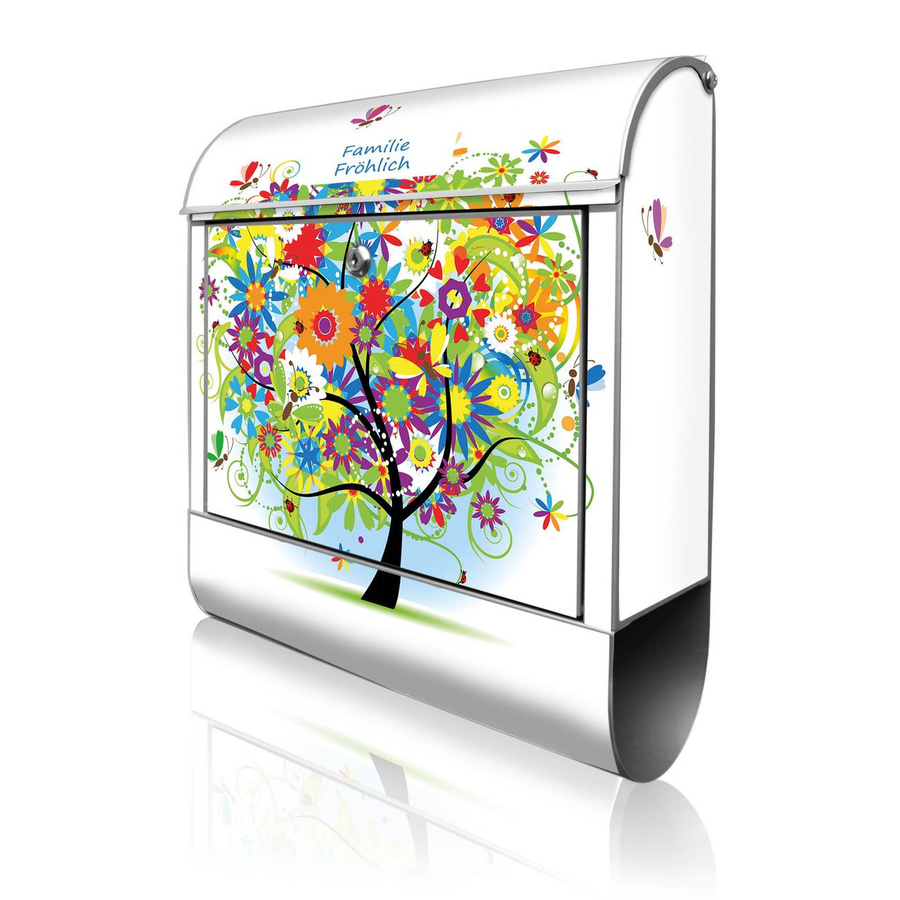 banjado Briefkasten Silber mit Hausnummer und Motiv Märchenzauberbaum sowie Zeitungsfach, B/H/T: 38 x 47 x 13 cm - Bild 1