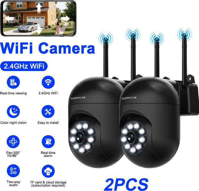 SZSINOCAM 2er Set WLAN IP-Kamera mit 3MP HD Auflösung, PTZ-Funktion, 4-fach Zoom, Nachtsicht in Farbe, Tracking und Zwei-Wege-Audio, Schwarz - Bild 1