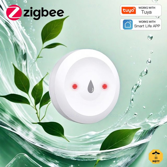 Coolo Zigbee Wasserimmersionssensor als Überschwemmungs- und Leckdetektor in Weiß, kompatibel mit Smart Life Tuya Hub Z2M für App-Alarme in Küche und Bad - Bild 1