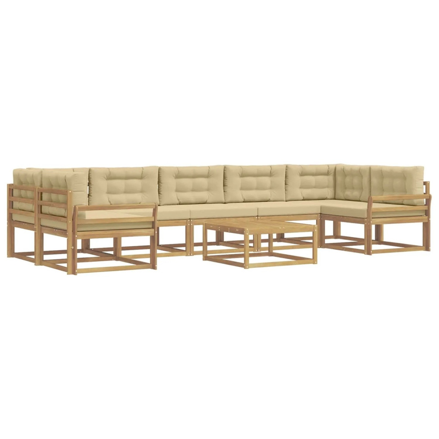 vidaXL Outdoor-Sofagarnitur in L-Form aus Akazienholz mit Kissen und Couchtisch, Weiß und Beige - Bild 2