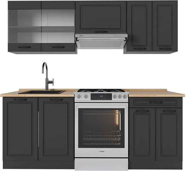Vicco R-Line Küchenzeile Landhausstil in Anthrazit und Eiche, Breite: 200 cm - Bild 1