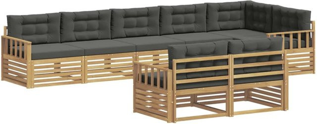 vidaXL Outdoor-Sofagarnitur 8-teilig in L-Form aus Akazienholz mit Polstern in Weiß und Anthrazit - Bild 1