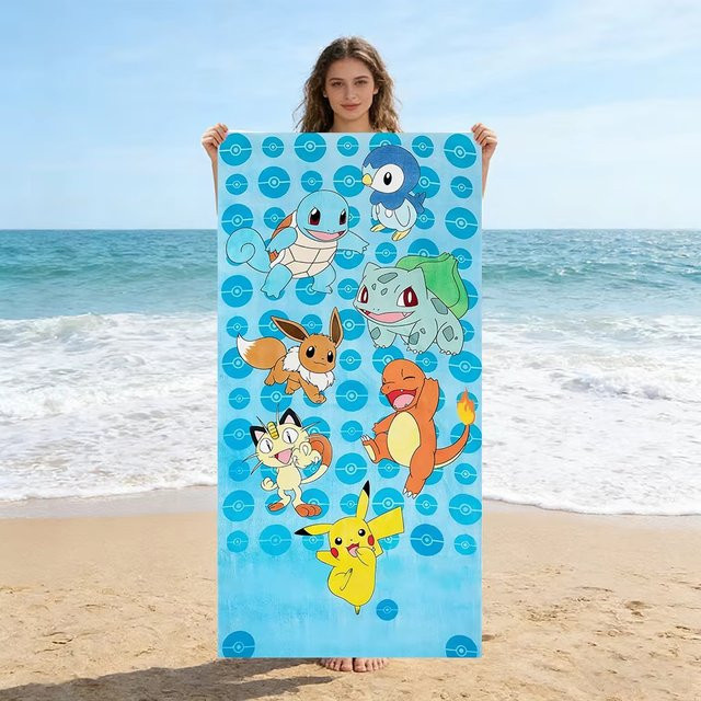 Potdemiel Pokemon Illustration Strandtuch, schnelltrocknend und weich, Mehrfarbig - Bild 1