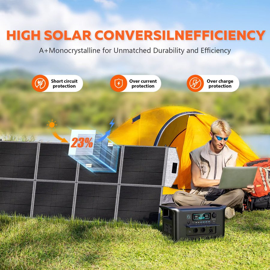 CTOLITY Tragbare UPS-Stromstation mit 1800W, klappbarem 400W Solarpanel und 1024Wh LiFePO4-Batterie, Solargenerator in Schwarz - Bild 5