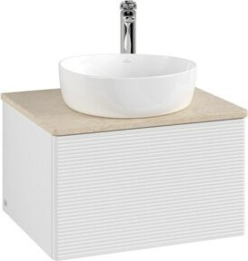 V&B Waschtischunterschrank Antao mit Frontstruktur und Beleuchtung, Farbe: Weiß, B/T/H: 60 x 36 x 50 cm - Bild 1