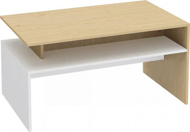 HOMCOM Couchtisch Modern in Naturholz und Weiß mit versetztem Ablagefach, B/T: 95 x 55 cm, Aosom - Bild 1