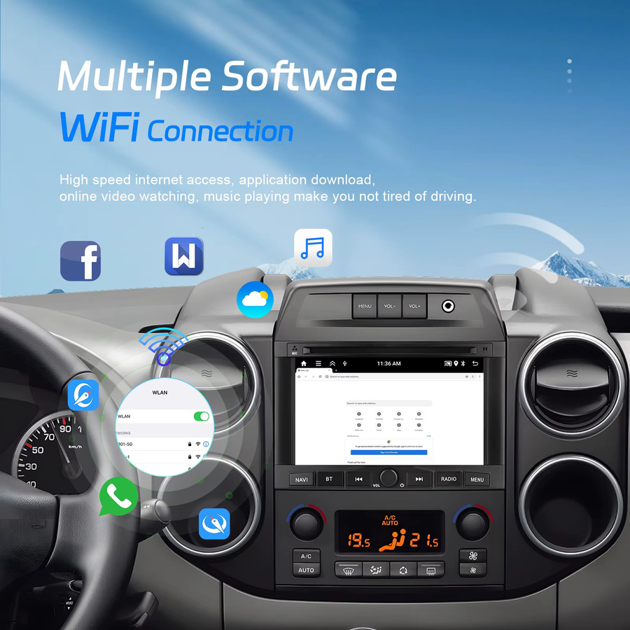Podofo Android Car Player Autoradio mit 7 Zoll Display für PEUGEOT 3008 5008 Partner und CITROEN Berlingo 2010-2016 mit GPS, WiFi, Bluetooth, CarPlay und Android Auto in Schwarz - Bild 3
