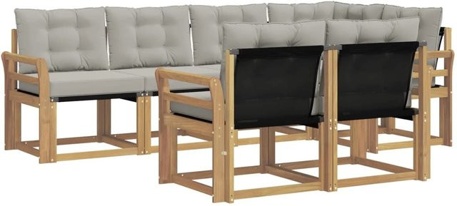 vidaXL Outdoor-Sofagarnitur 7-teilig aus Akazienholz mit Textilene und Kissen in Weiß-Hellgrau - Bild 1
