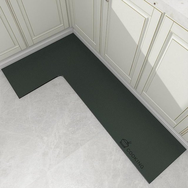 L-förmige Küchenbodenmatte von Yiran Furniture in Grau und Grün, schmutzabweisend, rutschfest und wasserabsorbierend, B/T/H: 160 x 80 x 50 cm - Bild 1