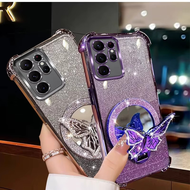 Glitzernde Schmetterlings-Handyhülle mit Kristall-Design für Samsung Galaxy S25 Edge S24 S23 S22 S21 S20 FE Ultra Plus in Pink, stoßfeste Schutzhülle - Bild 2