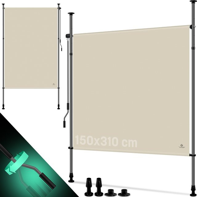 KESSER Klemmmarkise Senkrechtmarkise beige aus Aluminium mit Handkurbel als blickdichter Sicht- und Windschutz für Balkon und Terrasse, H: 310 cm, B: 84,8 cm - Bild 1