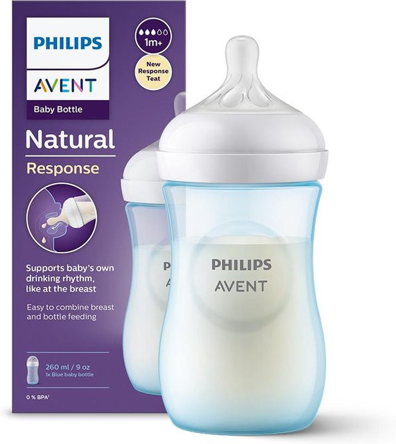 Philips Avent Natural Responsive Babyflasche mit breitem Flaschenhals, Blau, 260 ml, BPA-frei - Bild 1
