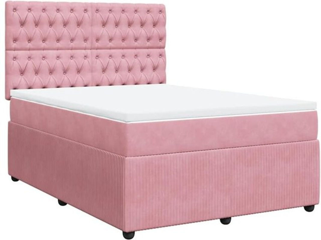 Vidaxl Boxspringbett mit Matratze aus Samt in Rosa und Weiß, B/T/H: 140 x 200 cm - Bild 1