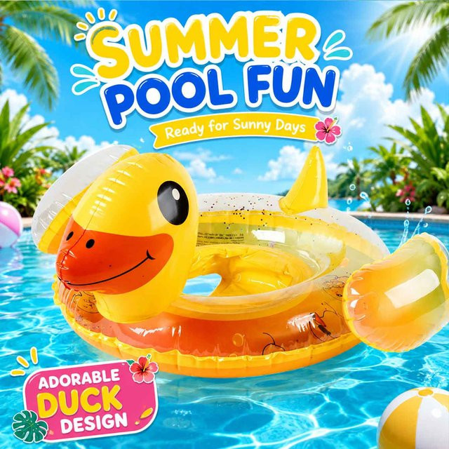 Aufblasbarer Enten-Schwimmring aus PVC in Gelb für komfortables Sitzen im Pool - Bild 1