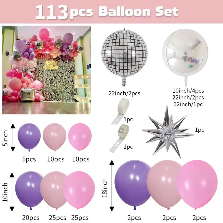 LQVYI Disco Ballon Set in Rosa Lila und Silber mit 4D Aluminium Film für Geburtstag Hochzeit und Party Dekoration - Bild 2