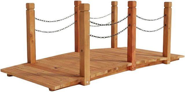 Relaxdays Gartenbrücke aus Tannenholz und Eisen in Orange, begehbar und wetterfest, B/T/H: 150 x 55 x 67 cm - Bild 1
