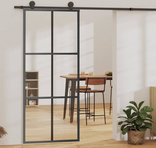 vidaXL Schiebetür aus ESG-Glas und Aluminium in Schwarz und Transparent, B/H: 90 x 205 cm - Bild 2