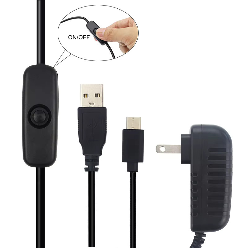 SHCHV USB Typ-C Netzteil 5V 3A mit EIN/AUS-Schalter in Schwarz für Raspberry Pi 4 und Orange Pi Zero 3/3B - Bild 2