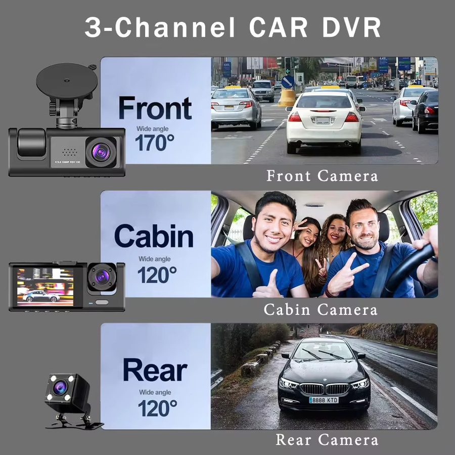 Camco 3-Kanal Auto DVR Dashcam mit WiFi und Full HD 1080P in Schwarz - Bild 3
