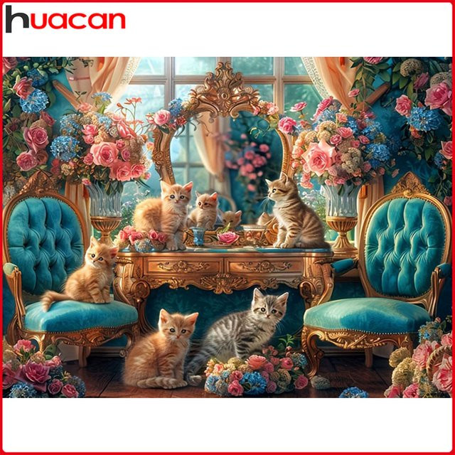 Huacan 5D Diamantmalerei Set Katze und Rose in Mehrfarbig mit runden Diamanten - Bild 1
