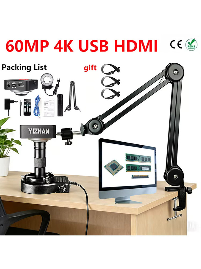 YIZHAN Digitalmikroskop-Set 4K 60MP mit 150X Objektiv, USB-HDMI-Schnittstelle und Halter, Schwarz - Bild 5
