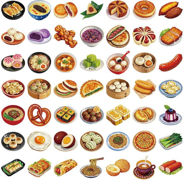 50 Stück Transparente Chinesische Essens-Sticker von RecordingYourLife Store, Wasserdichte PET-Aufkleber in Mehrfarben für Scrapbooking und Dekoration - Bild 1