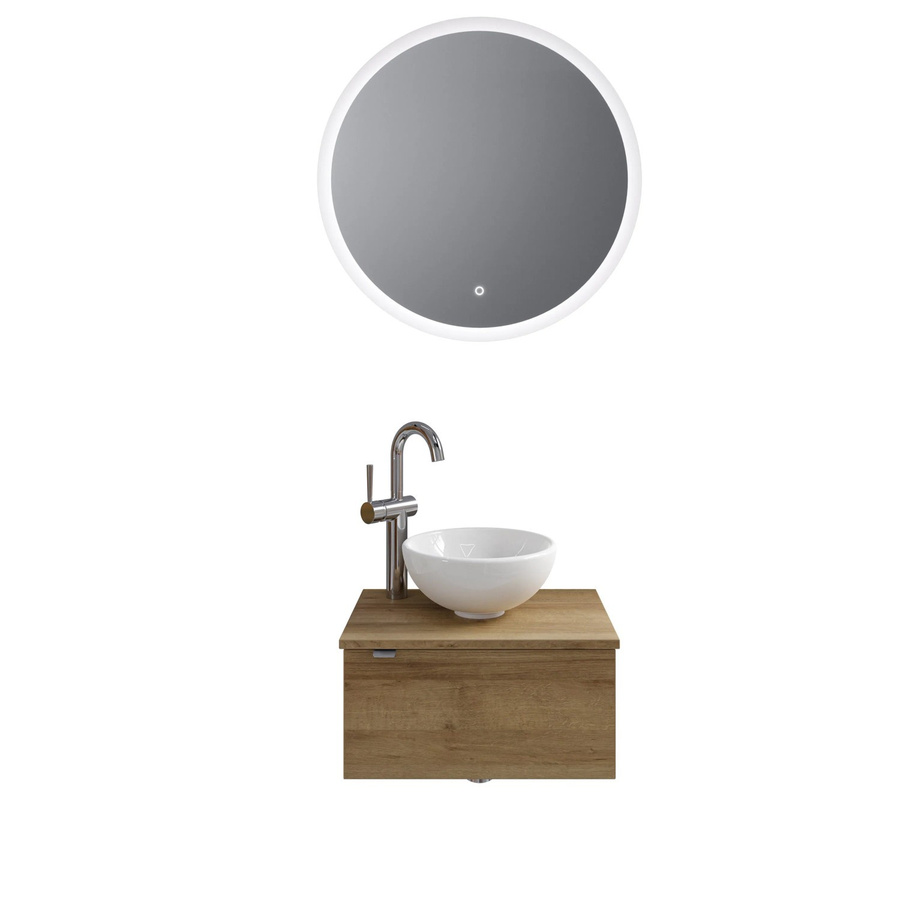 Pelipal Badmöbel-Set Serie 6915 Riviera Eiche mit Keramik Aufsatzbecken, Waschtischunterschrank und Funktionsspiegel mit LED-Beleuchtung und Sensor-Schalter, Breite: 70 cm - Bild 2
