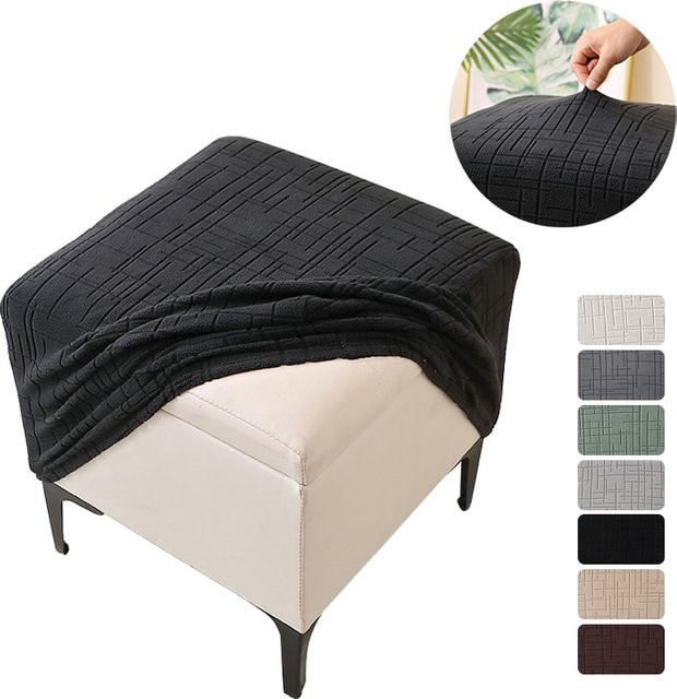 Yupartex Jacquard Ottomane Abdeckung Stretch Fußhocker Schonbezug, Schwarz, Karo-Design - Bild 1