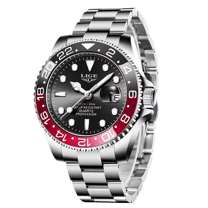 LIGE Armbanduhr Chronograph, Quarz, Edelstahl, Schwarz, Silber, Herren - Bild 7