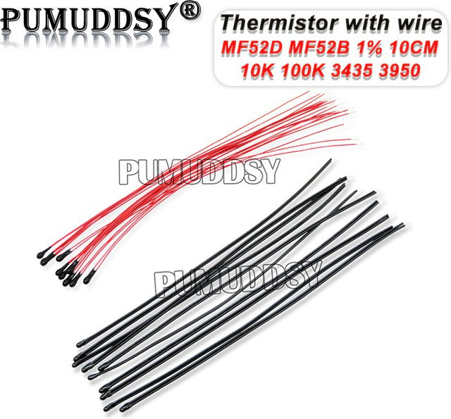10er Set NTC Thermistor MF52B MF52D Temperaturfühler mit 10cm Draht, 10K oder 100K, B3950 B3435, 1% Toleranz - Bild 1