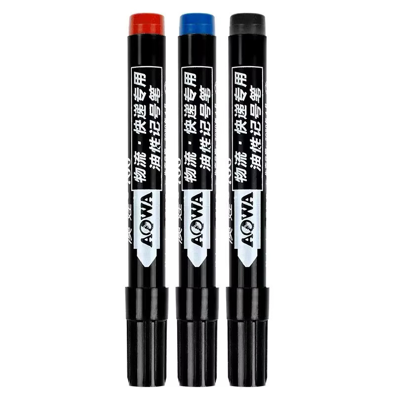 Deli Permanent-Markierungsstifte im 100er Set mit breitem Kopf, wasserfeste ölige Tinte, schnell trocknend, Farben: Schwarz, Rot, Blau - Bild 2