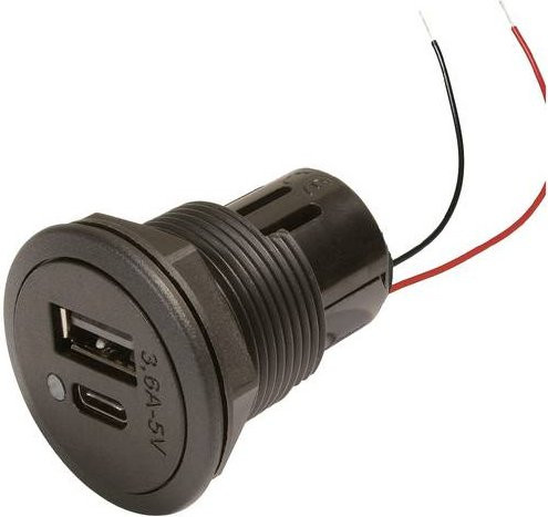 ProCar Doppelsteckdose mit USB-C und USB-A Anschlüssen für 12 oder 24 V/DC in Schwarz und Blau - Bild 1