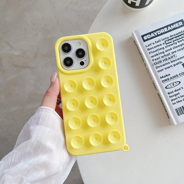Stoßfeste Silikon Handyhülle mit Saugnapf für Apple iPhone 13 bis 17 Pro Max, Gelb/Mehrfarbig - Bild 1