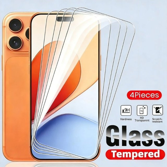 4er-Set SnakeGlass Ultra HD Displayschutzfolie aus gehärtetem Glas mit 9H Härtegrad für iPhone 17 16 15 14 13 12 11 Pro Max Plus XR XS in Transparent - Bild 1