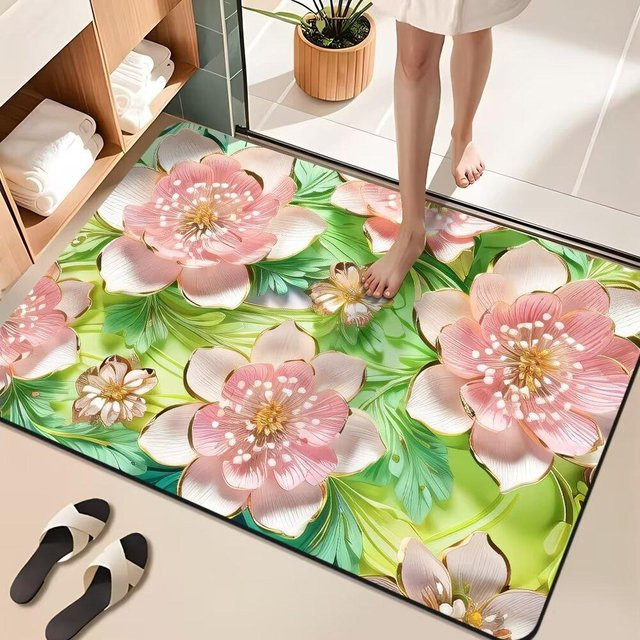 Saugfähige und rutschfeste Fußmatte von Yiran Furniture mit floralem Design, B/B: 40 x 60 cm - Bild 1